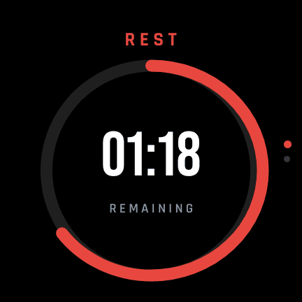 LIFTL rest countdown displayed on a Wear OS watch